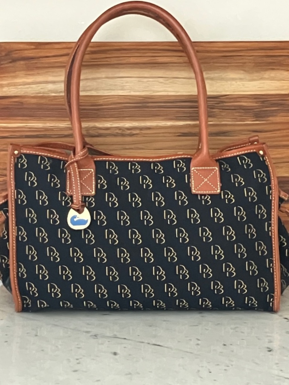 Dooney & Bourke Signature Canvas Satchel | Black & Tan | Leather Trim